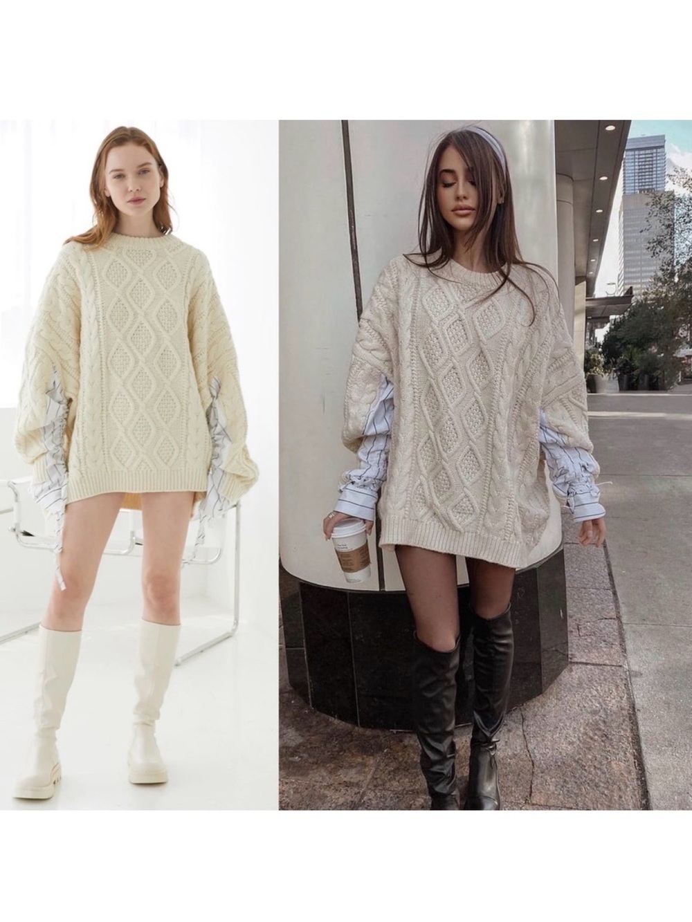 Storets Sadie Shirt Knit Combo Pullover in Cream S/M NEW